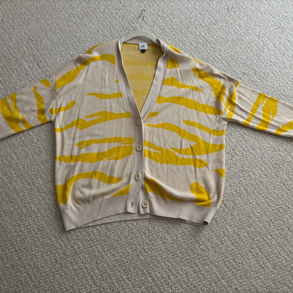 Cabi Yellow Stripe V-Neck Cardigan